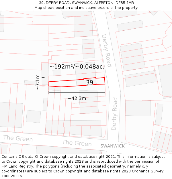 39, DERBY ROAD, SWANWICK, ALFRETON, DE55 1AB: Plot and title map