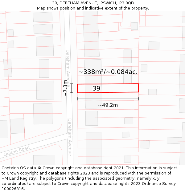 39, DEREHAM AVENUE, IPSWICH, IP3 0QB: Plot and title map