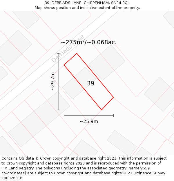 39, DERRIADS LANE, CHIPPENHAM, SN14 0QL: Plot and title map