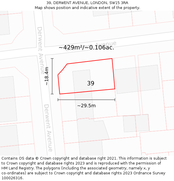 39, DERWENT AVENUE, LONDON, SW15 3RA: Plot and title map