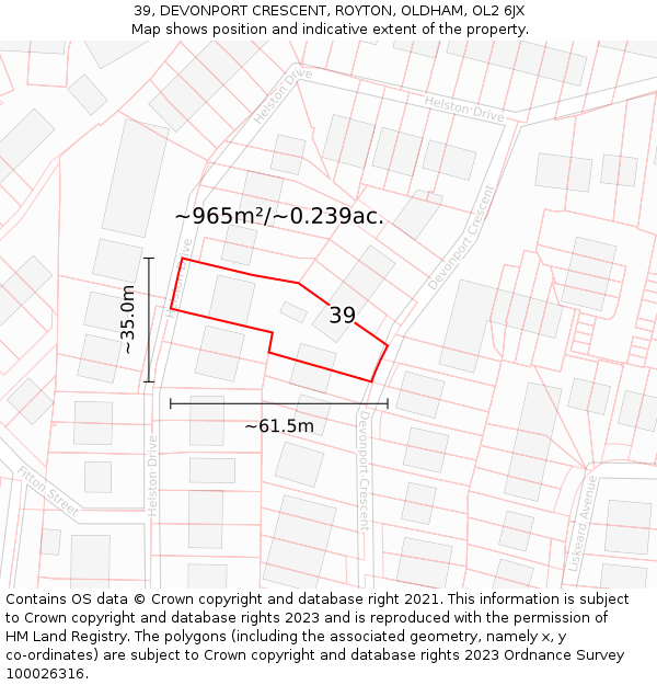 39, DEVONPORT CRESCENT, ROYTON, OLDHAM, OL2 6JX: Plot and title map