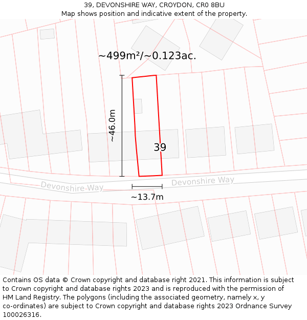 39, DEVONSHIRE WAY, CROYDON, CR0 8BU: Plot and title map