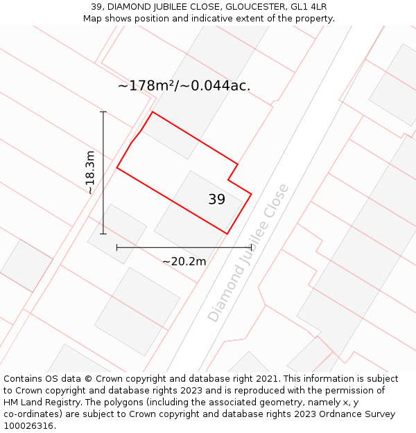39, DIAMOND JUBILEE CLOSE, GLOUCESTER, GL1 4LR: Plot and title map