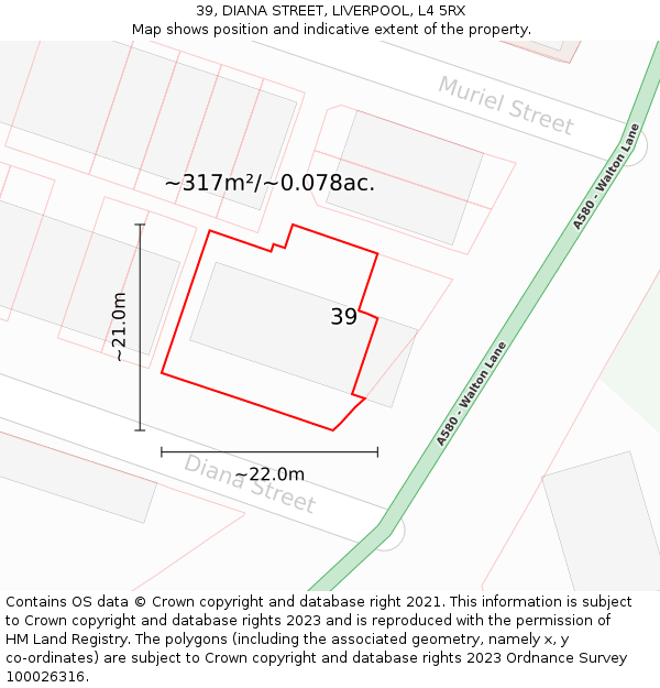 39, DIANA STREET, LIVERPOOL, L4 5RX: Plot and title map