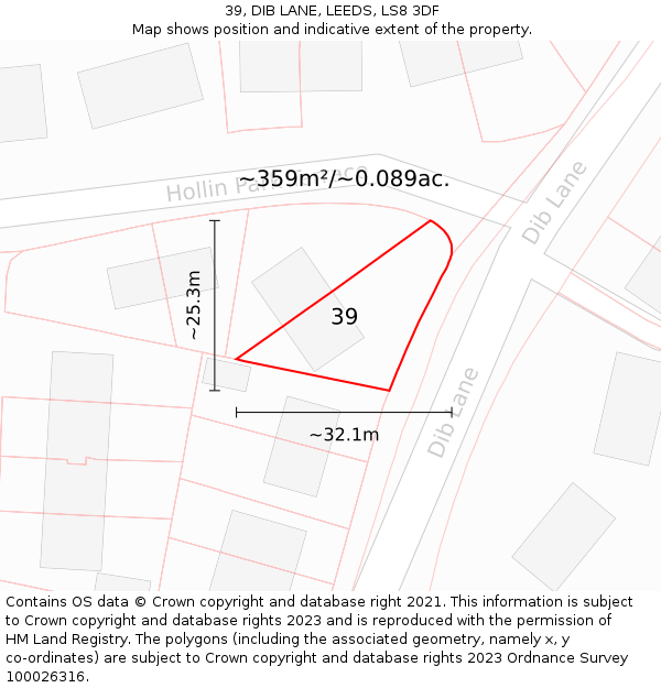 39, DIB LANE, LEEDS, LS8 3DF: Plot and title map