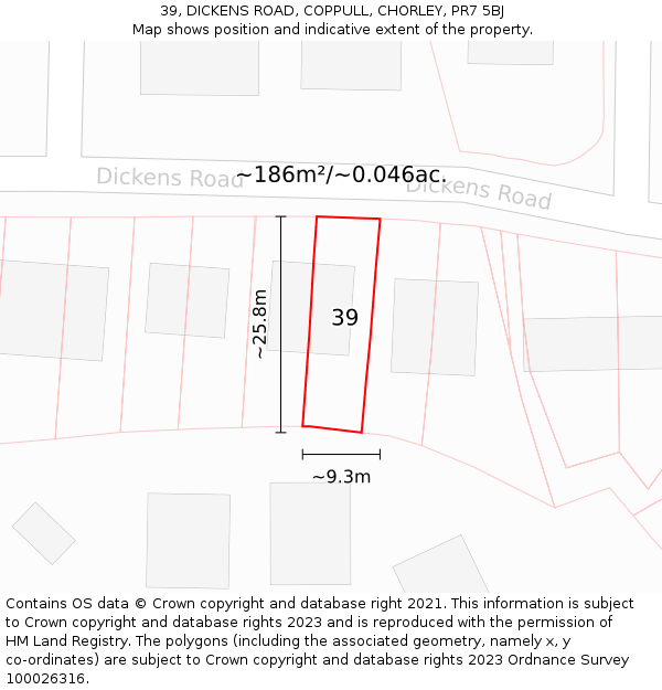 39, DICKENS ROAD, COPPULL, CHORLEY, PR7 5BJ: Plot and title map