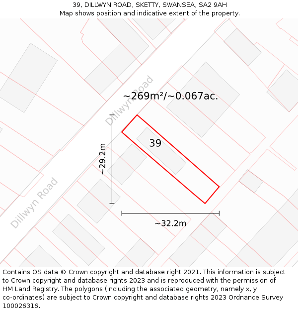 39, DILLWYN ROAD, SKETTY, SWANSEA, SA2 9AH: Plot and title map