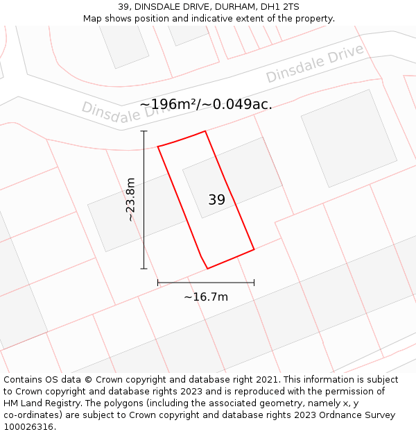 39, DINSDALE DRIVE, DURHAM, DH1 2TS: Plot and title map