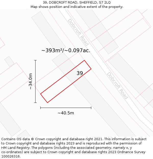 39, DOBCROFT ROAD, SHEFFIELD, S7 2LQ: Plot and title map