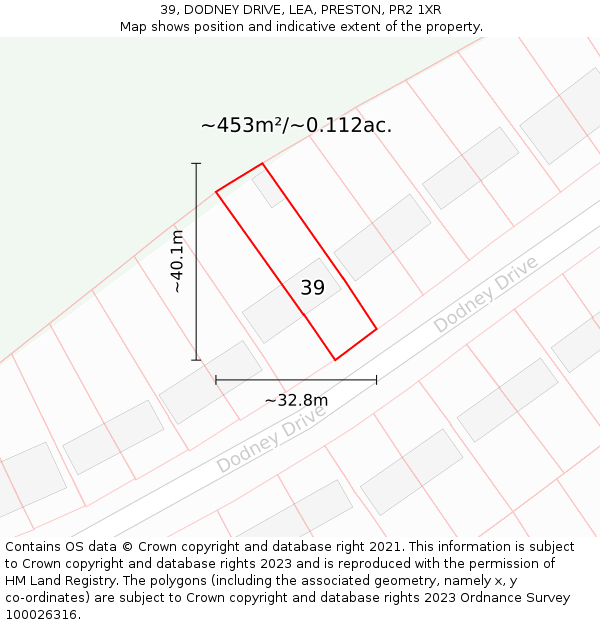 39, DODNEY DRIVE, LEA, PRESTON, PR2 1XR: Plot and title map