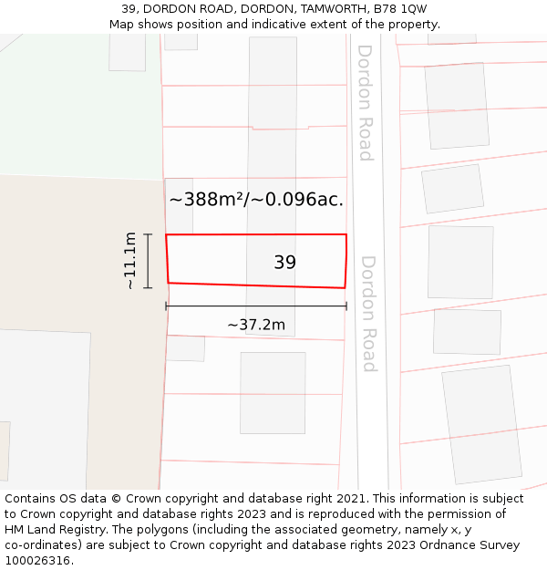 39, DORDON ROAD, DORDON, TAMWORTH, B78 1QW: Plot and title map