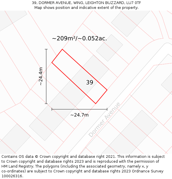 39, DORMER AVENUE, WING, LEIGHTON BUZZARD, LU7 0TF: Plot and title map