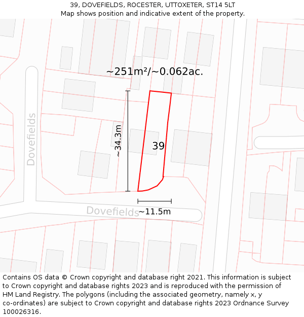 39, DOVEFIELDS, ROCESTER, UTTOXETER, ST14 5LT: Plot and title map