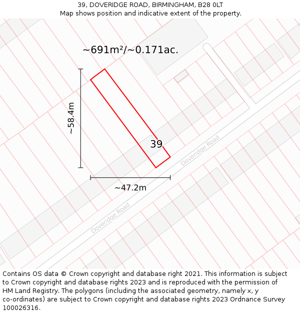 39, DOVERIDGE ROAD, BIRMINGHAM, B28 0LT: Plot and title map
