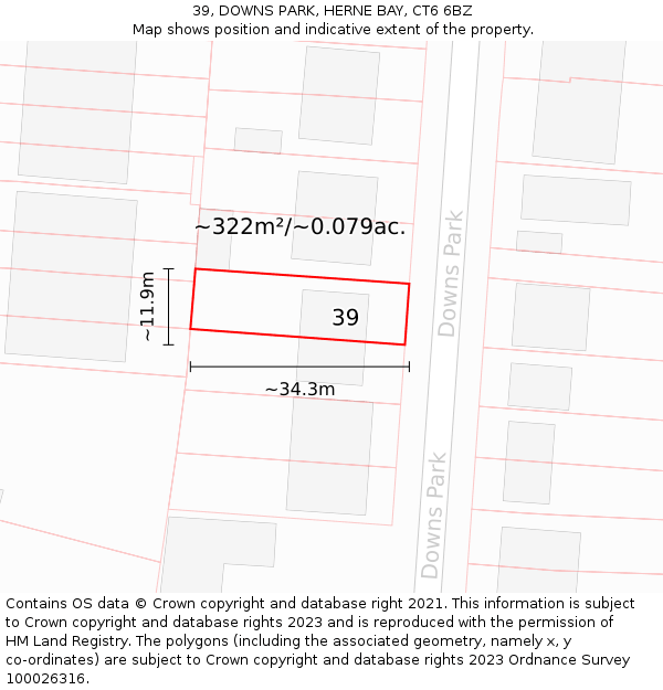 39, DOWNS PARK, HERNE BAY, CT6 6BZ: Plot and title map