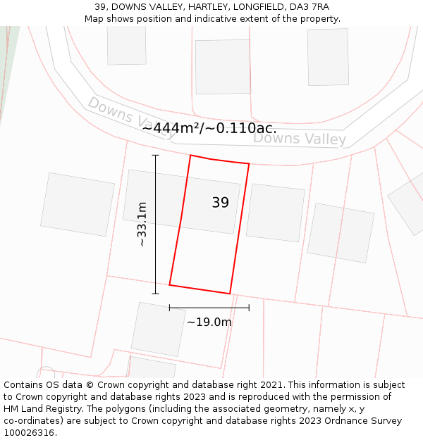 39, DOWNS VALLEY, HARTLEY, LONGFIELD, DA3 7RA: Plot and title map