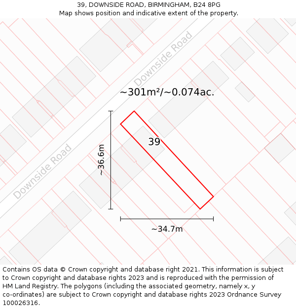 39, DOWNSIDE ROAD, BIRMINGHAM, B24 8PG: Plot and title map