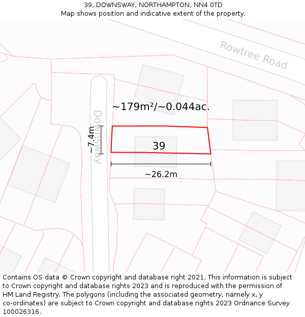 39, DOWNSWAY, NORTHAMPTON, NN4 0TD: Plot and title map