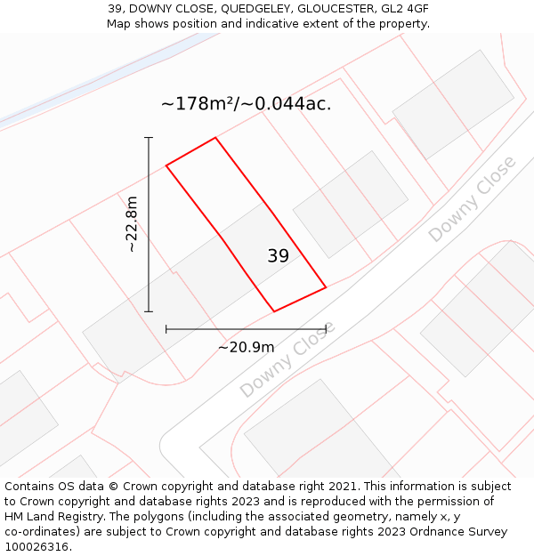 39, DOWNY CLOSE, QUEDGELEY, GLOUCESTER, GL2 4GF: Plot and title map