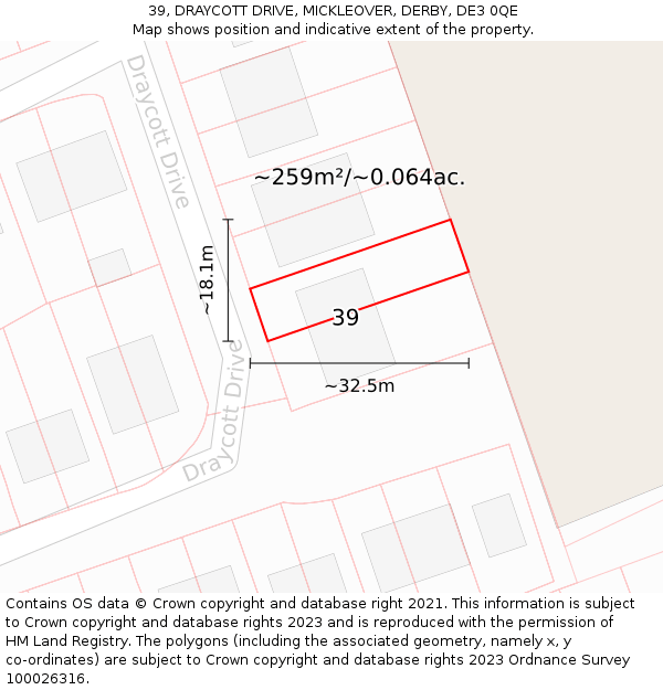 39, DRAYCOTT DRIVE, MICKLEOVER, DERBY, DE3 0QE: Plot and title map