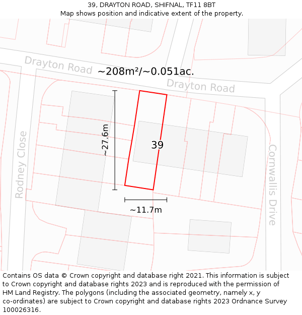 39, DRAYTON ROAD, SHIFNAL, TF11 8BT: Plot and title map