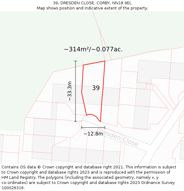 39, DRESDEN CLOSE, CORBY, NN18 9EL: Plot and title map