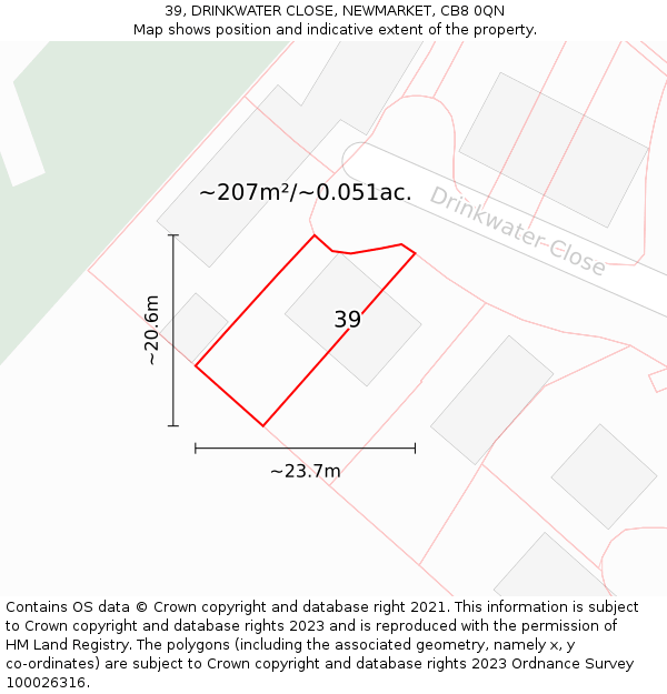 39, DRINKWATER CLOSE, NEWMARKET, CB8 0QN: Plot and title map