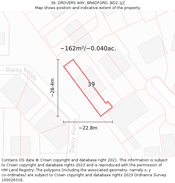 39, DROVERS WAY, BRADFORD, BD2 1JZ: Plot and title map