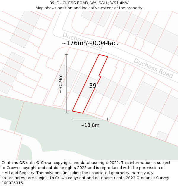 39, DUCHESS ROAD, WALSALL, WS1 4NW: Plot and title map