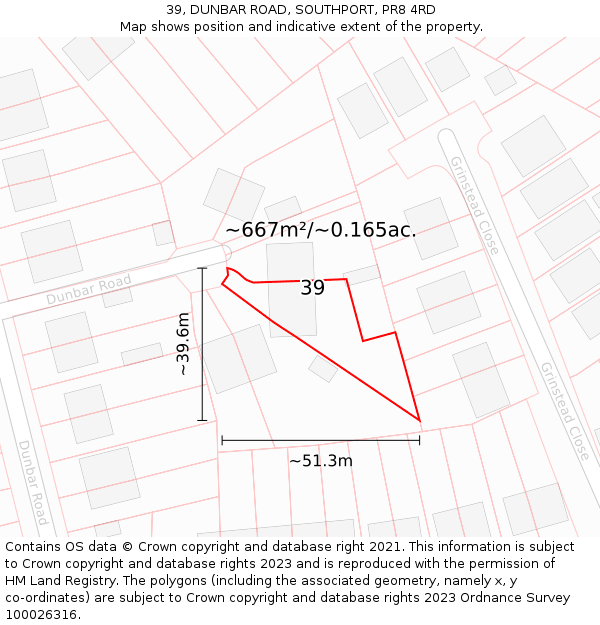 39, DUNBAR ROAD, SOUTHPORT, PR8 4RD: Plot and title map