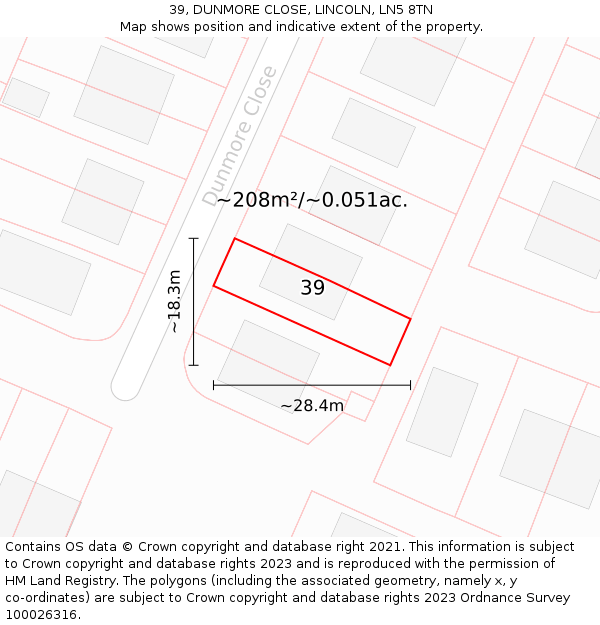 39, DUNMORE CLOSE, LINCOLN, LN5 8TN: Plot and title map