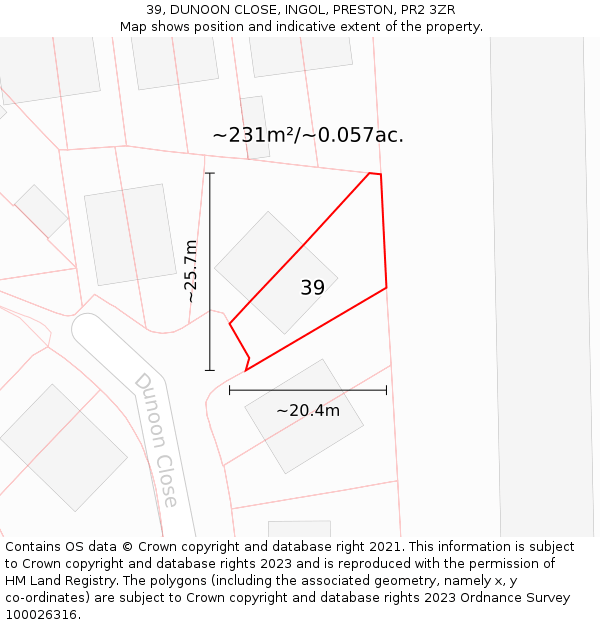 39, DUNOON CLOSE, INGOL, PRESTON, PR2 3ZR: Plot and title map