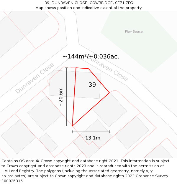39, DUNRAVEN CLOSE, COWBRIDGE, CF71 7FG: Plot and title map