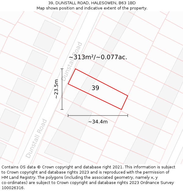 39, DUNSTALL ROAD, HALESOWEN, B63 1BD: Plot and title map
