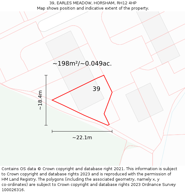 39, EARLES MEADOW, HORSHAM, RH12 4HP: Plot and title map