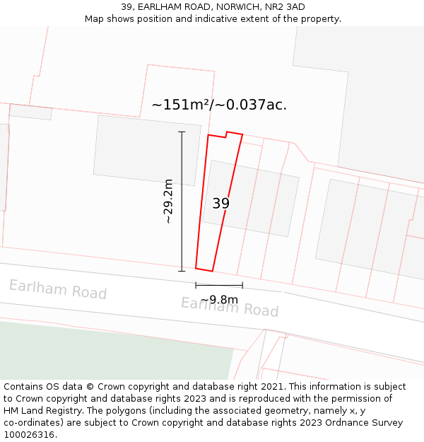 39, EARLHAM ROAD, NORWICH, NR2 3AD: Plot and title map