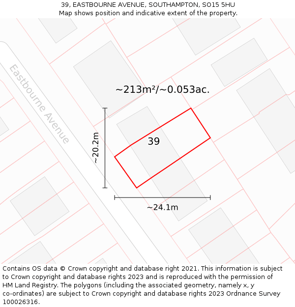 39, EASTBOURNE AVENUE, SOUTHAMPTON, SO15 5HU: Plot and title map