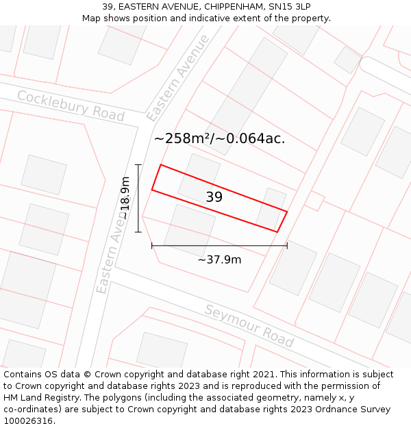 39, EASTERN AVENUE, CHIPPENHAM, SN15 3LP: Plot and title map