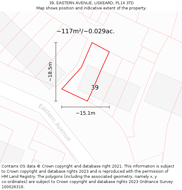 39, EASTERN AVENUE, LISKEARD, PL14 3TD: Plot and title map