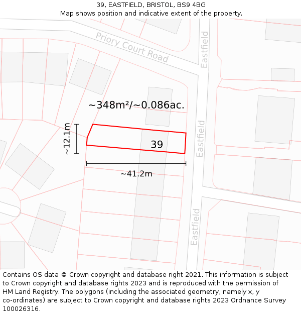 39, EASTFIELD, BRISTOL, BS9 4BG: Plot and title map