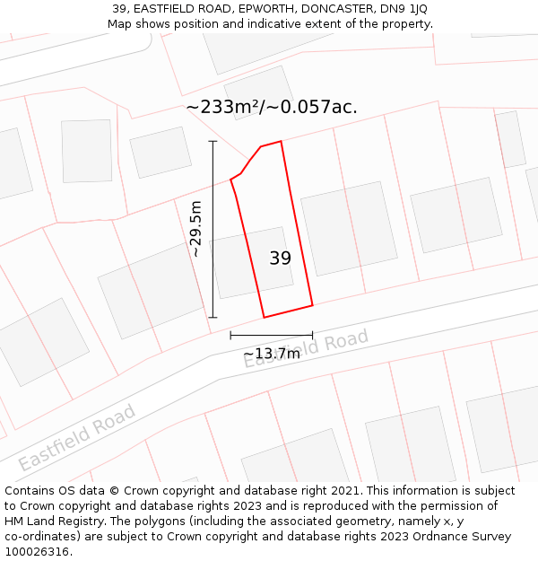 39, EASTFIELD ROAD, EPWORTH, DONCASTER, DN9 1JQ: Plot and title map