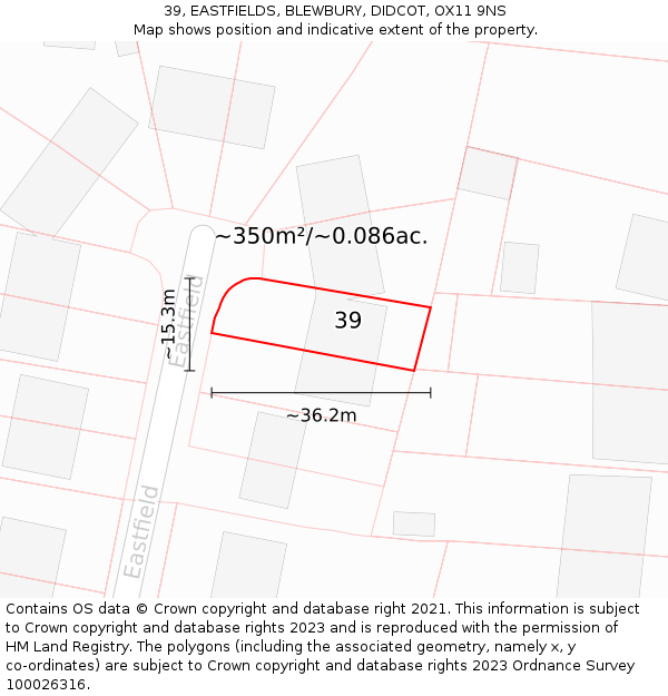 39, EASTFIELDS, BLEWBURY, DIDCOT, OX11 9NS: Plot and title map