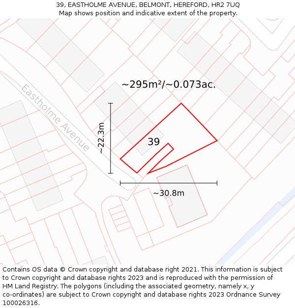 39, EASTHOLME AVENUE, BELMONT, HEREFORD, HR2 7UQ: Plot and title map