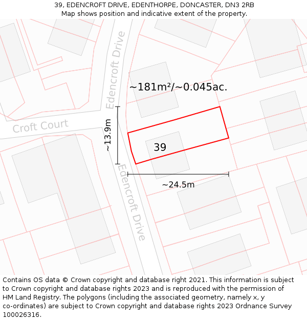 39, EDENCROFT DRIVE, EDENTHORPE, DONCASTER, DN3 2RB: Plot and title map