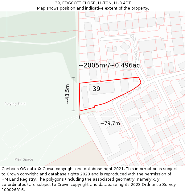 39, EDGCOTT CLOSE, LUTON, LU3 4DT: Plot and title map