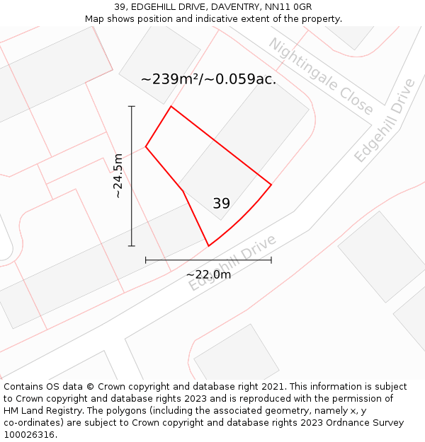 39, EDGEHILL DRIVE, DAVENTRY, NN11 0GR: Plot and title map