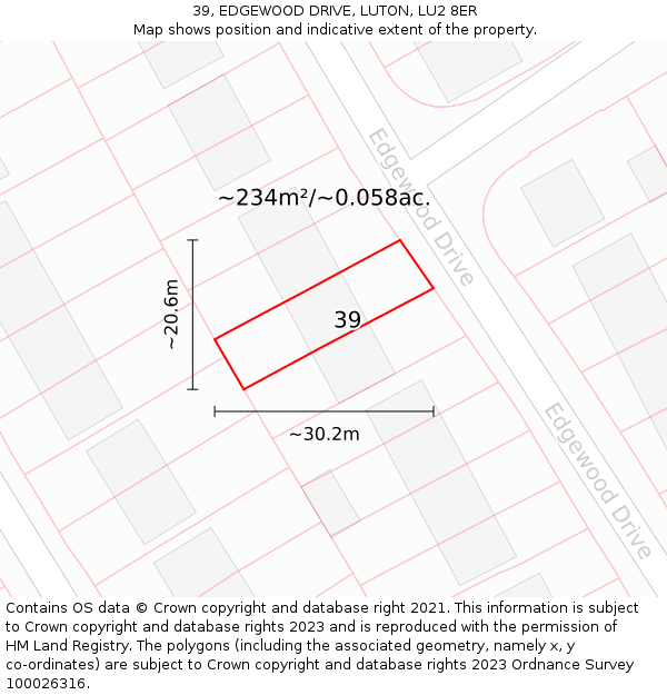 39, EDGEWOOD DRIVE, LUTON, LU2 8ER: Plot and title map