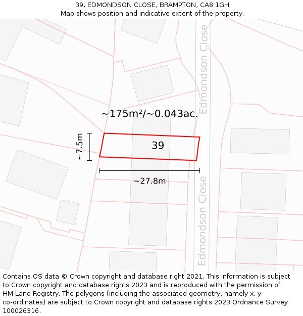 39, EDMONDSON CLOSE, BRAMPTON, CA8 1GH: Plot and title map