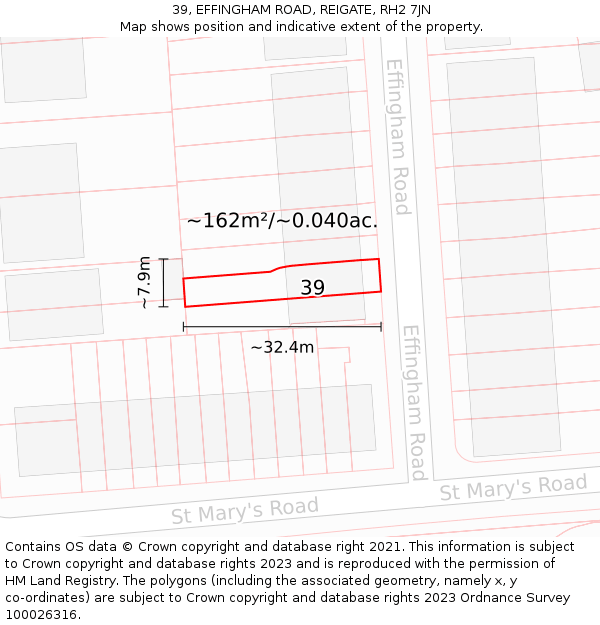 39, EFFINGHAM ROAD, REIGATE, RH2 7JN: Plot and title map