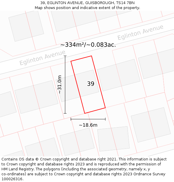 39, EGLINTON AVENUE, GUISBOROUGH, TS14 7BN: Plot and title map